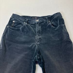 Vintage 90s Armani Jeans Velvet 5 Pocket Pants Metal Logo Mens Size 28 Blue Gray
